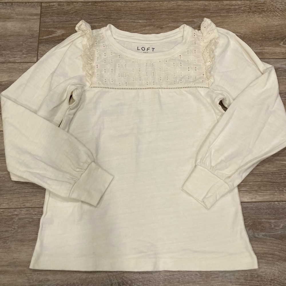 LOFT Women’s Cream Embroidered Long Sleeve Top